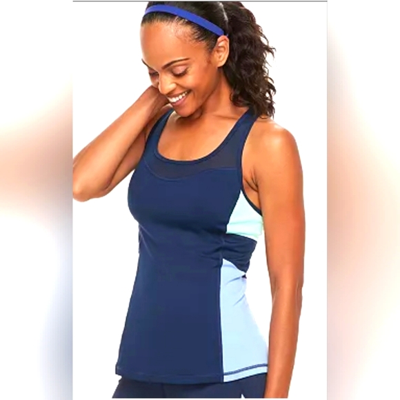 Women's FILA SPORT Blocked Mesh Racerback TankFILA SPORT. COLOR SEATTLE BLUE (S) - Picture 1 of 4